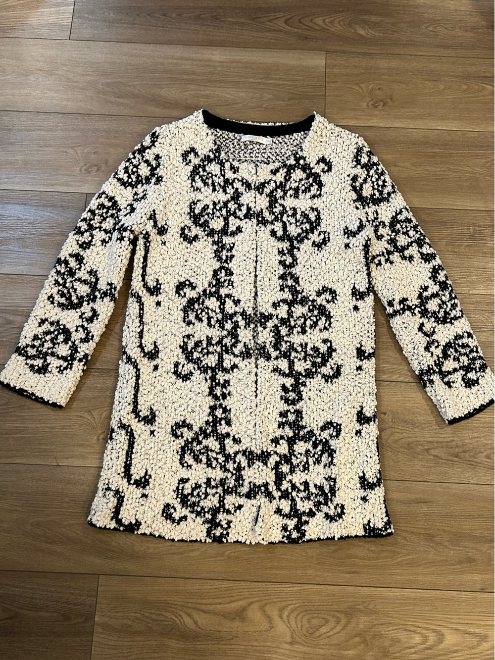 Solitaire by Ravi Khosla M Cream Black Bouclé Ornate Statement Jacket